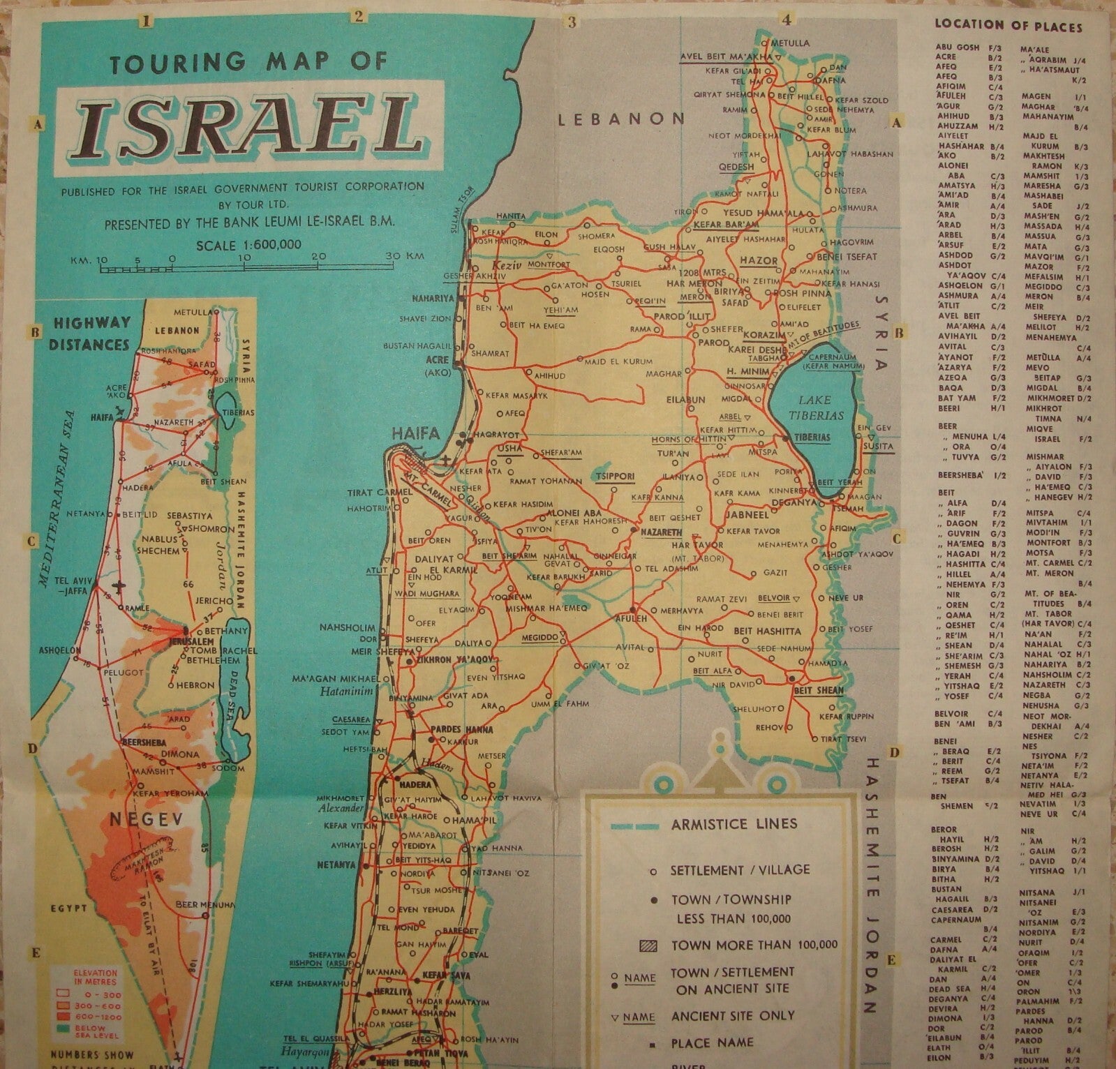 Map Jewish Judaica PRE 1967 Six Day War ISRAEL Israeli Touring Guide Bank Leumi