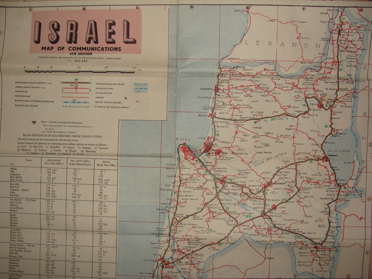 Ad Israel 1960 Road Map PAZ Gas Oil Fuel Company