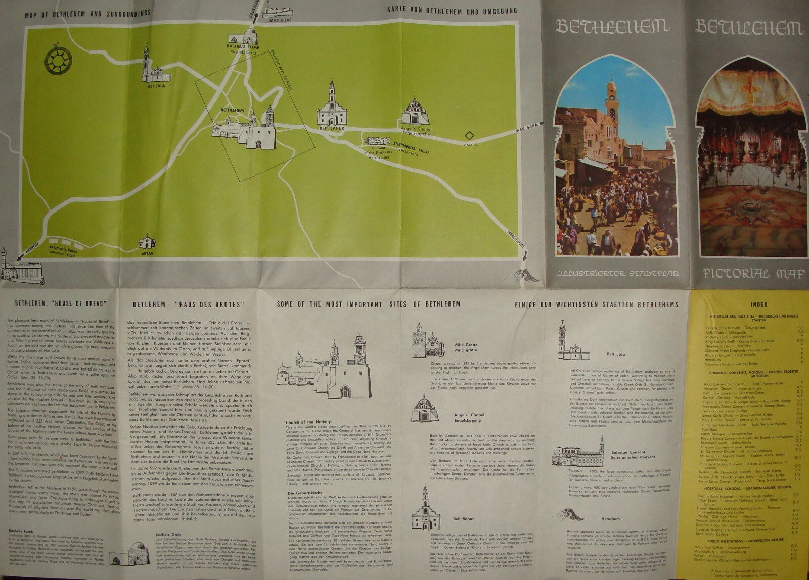 Map Palestine Vintage Israel West Bank BETHLEHEM Pictorial Brochure Guide