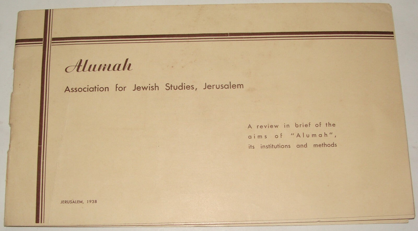 Booklet Palestine Judaica Israel Jewish Studies Jerusalem ALUMAH 1938 Hebrew