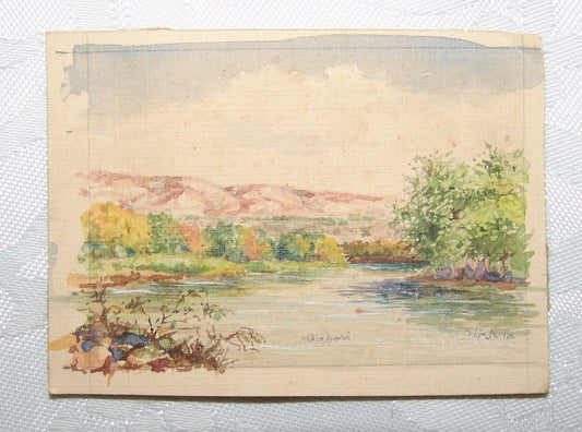 Jewish Vintage Israel Artist A. Tavori Signed Watercolor Painting Small 1949 Art