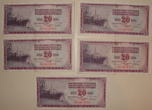 1978 YUGOSLAVIA Banknote x5