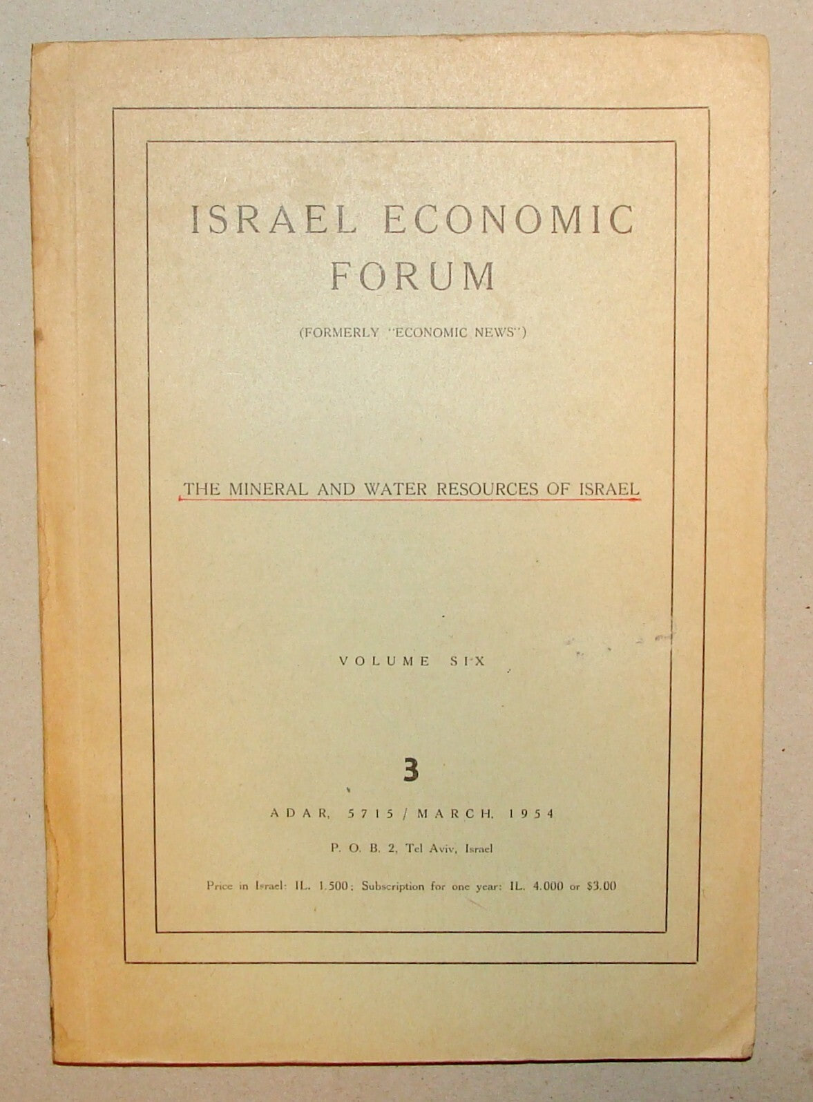 Bulletin Israel 1954 ECONOMIC FORUM Industry Mineral Water Gas Oil Map