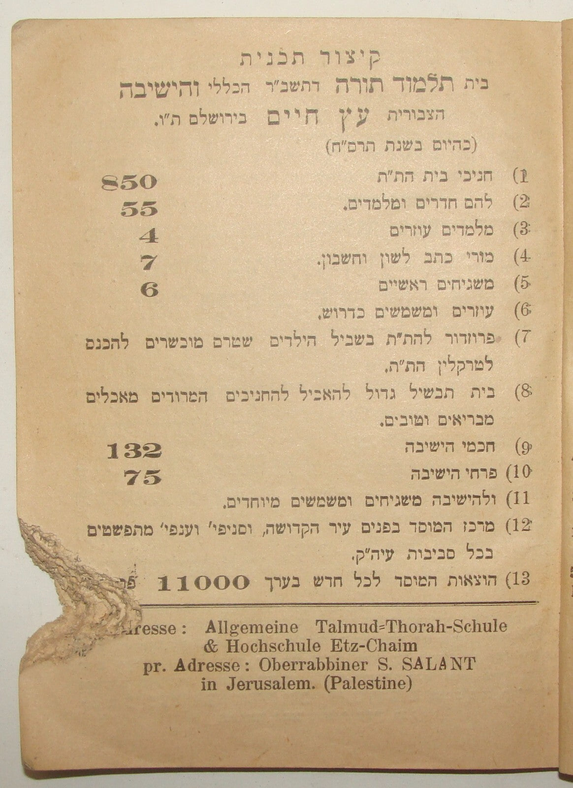 Book Jewish Judaica 1908 Palestine Israel Jerusalem Etz Chaim Rabbi Year Hebrew