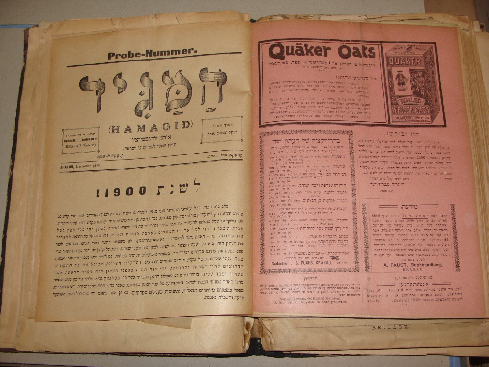 Book Jewish RARE Judaica 1899 Poland Krakow HAMAGID Hebrew Zionist Bulletin