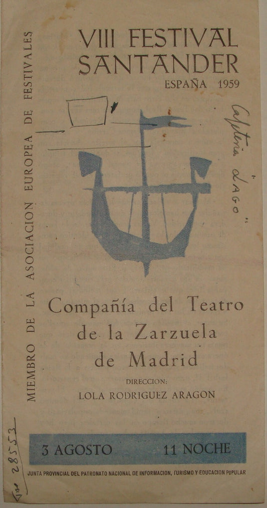 Spain 1959 VIII Festival Santander Brochure Program Marina Opera Theater Ballet