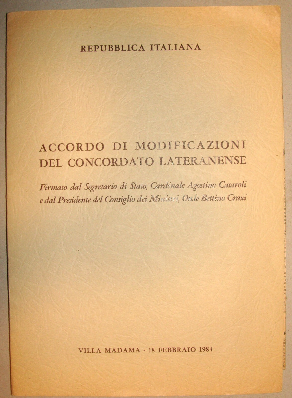 1984 Lateran Treaty Italy Concordat Pope Pius XI Roman Catholic Church Vatican