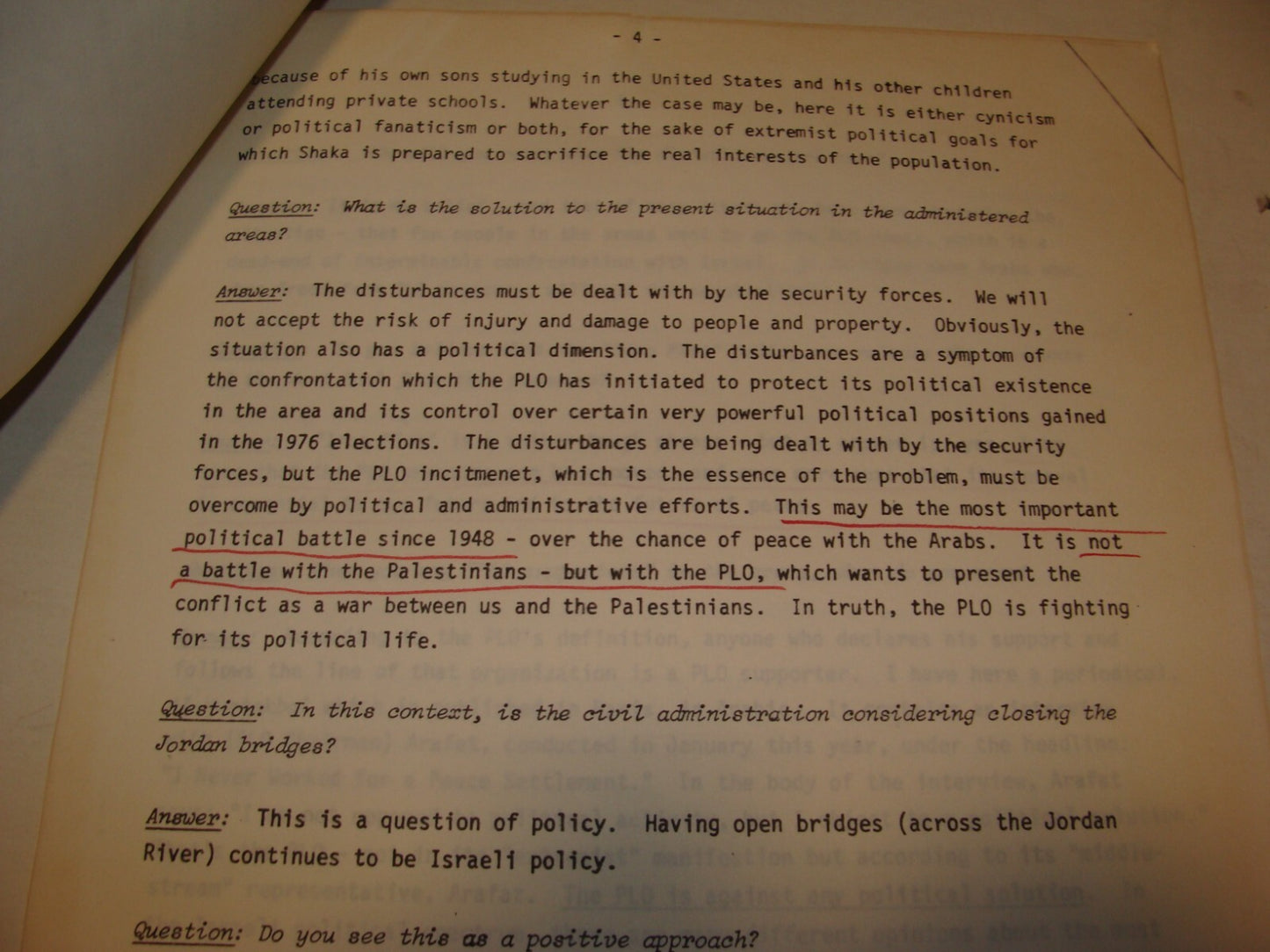 Jewish ISRAEL 1982 Israeli Foreign Affairs Brief Arab West Bank Palestine PLO