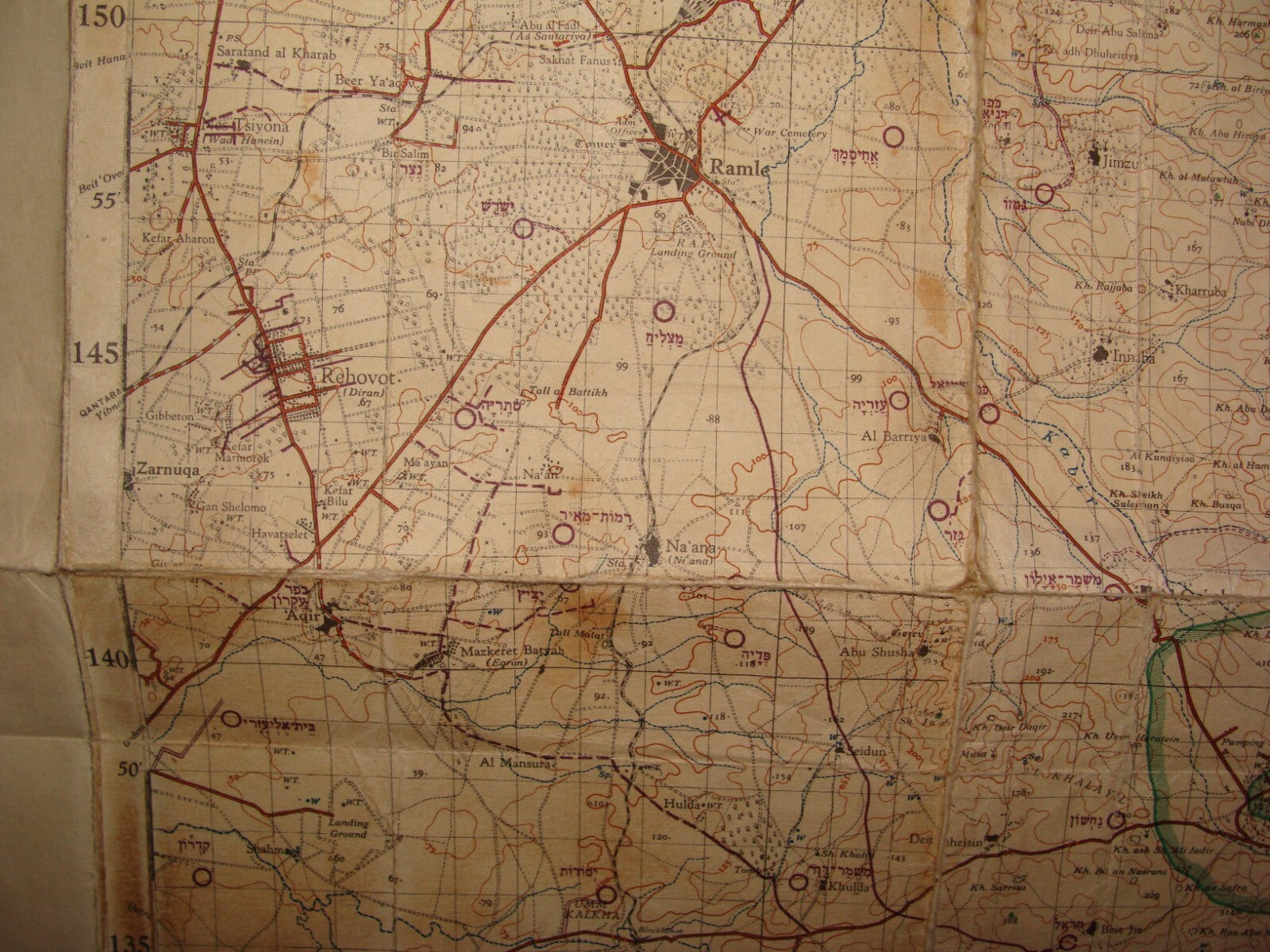 1952 Israel Israeli Palestine RAMLE Ramallah Map 1949 Green Armistice Line