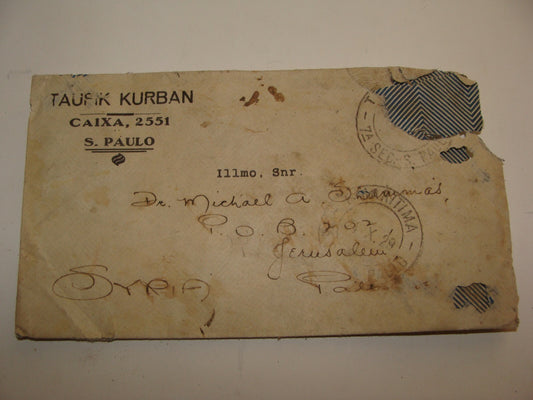 1929 Brazil Caixa Sau Paulo Taufik Kurban Cover Stamp To Syria Arab Arabic