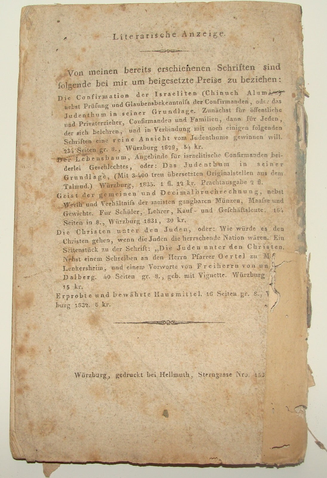 Germany RARE Jewish Judaica Antique 1836 Hermann Stern Das Israelitenthum German