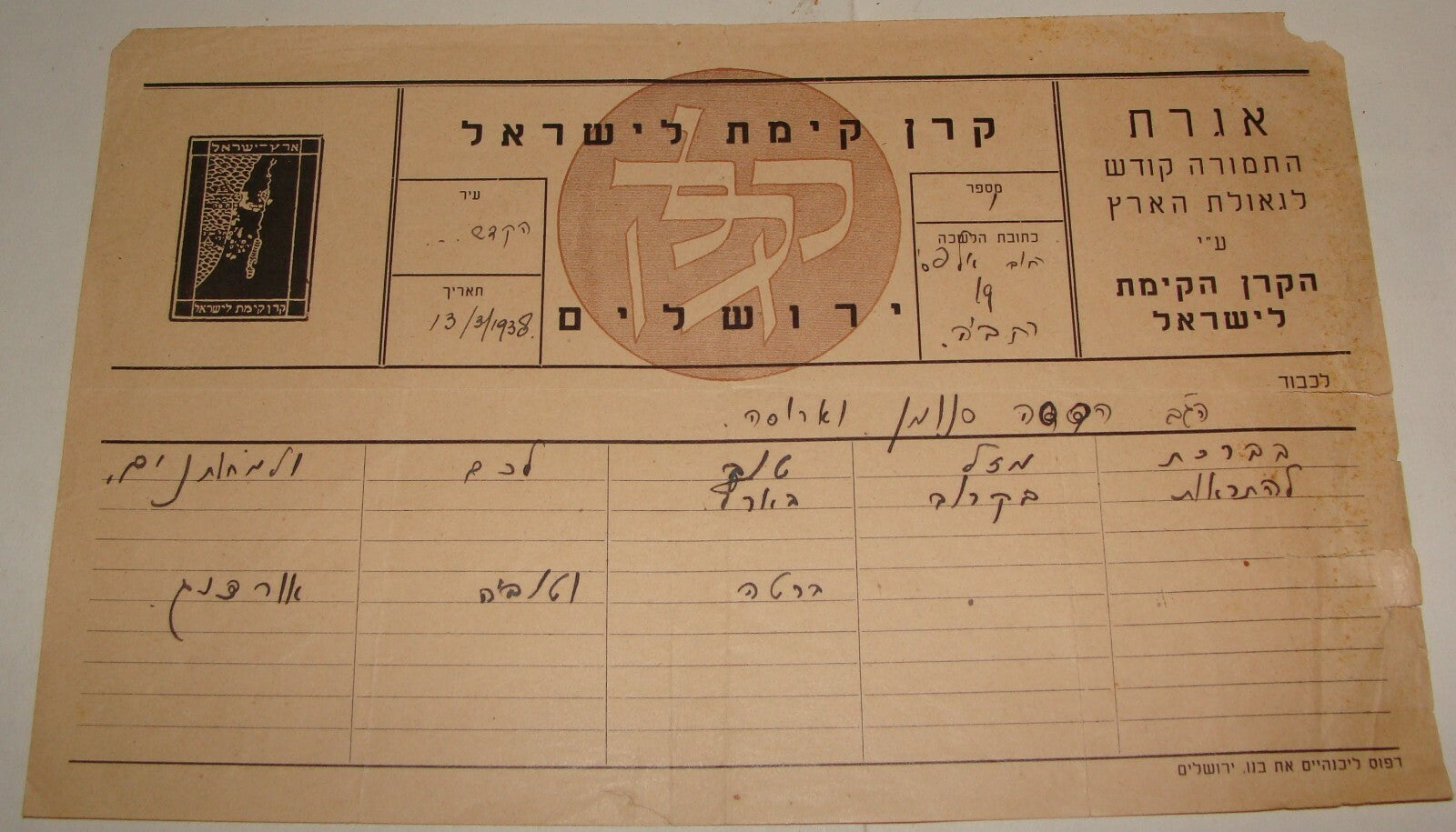 National Fund Palestine Judaica Israel Hebrew 1938 Jerusalem Jewish New Year