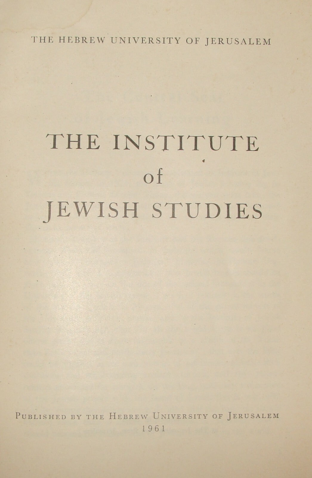 Booklet Jewish Judaica Israel Israeli 1961 Hebrew University Jerusalem Studies