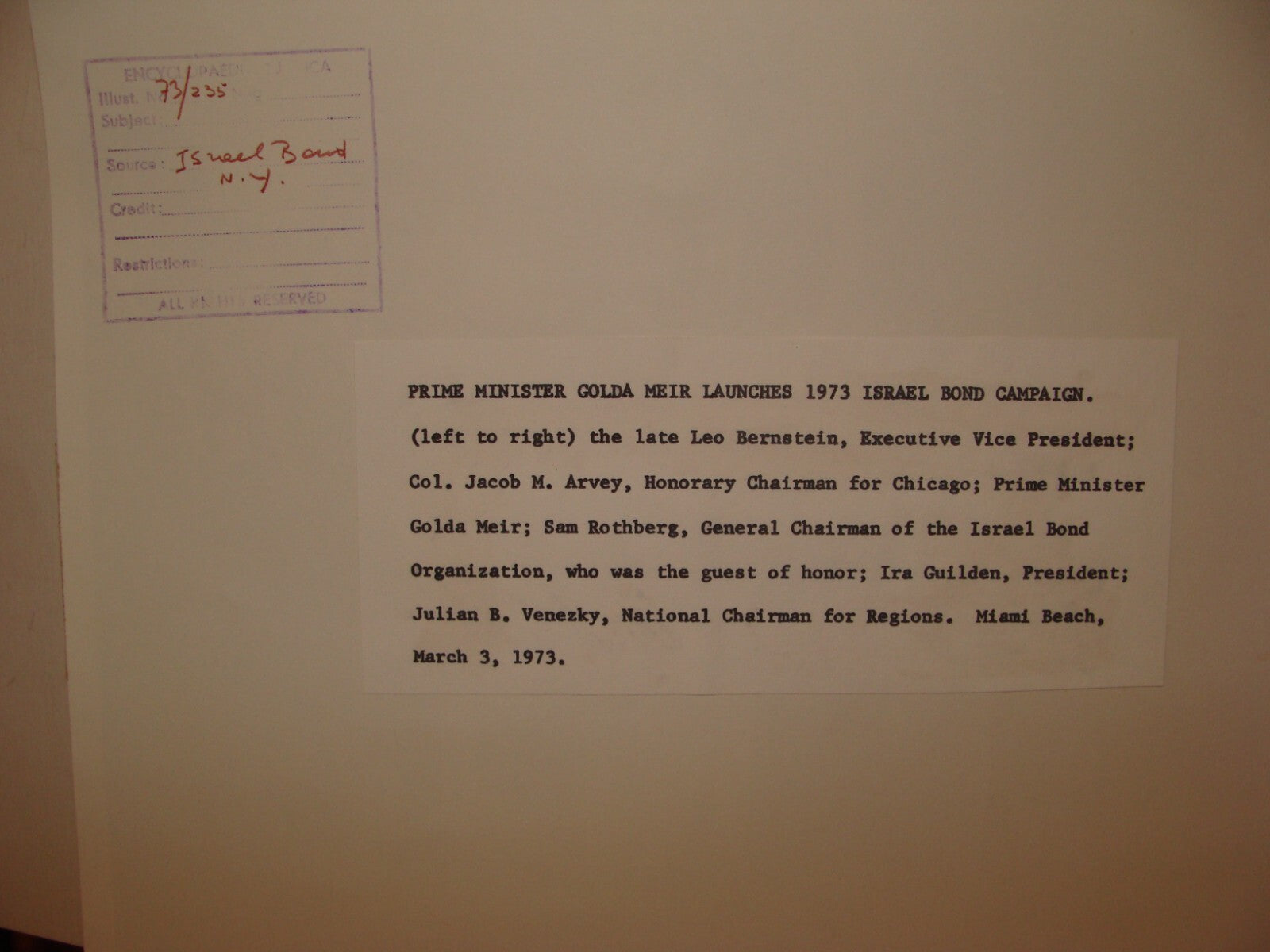 Pol Photo Jewish 1973 Judaica Israel Israeli Prime Minister Golda Meir Bond