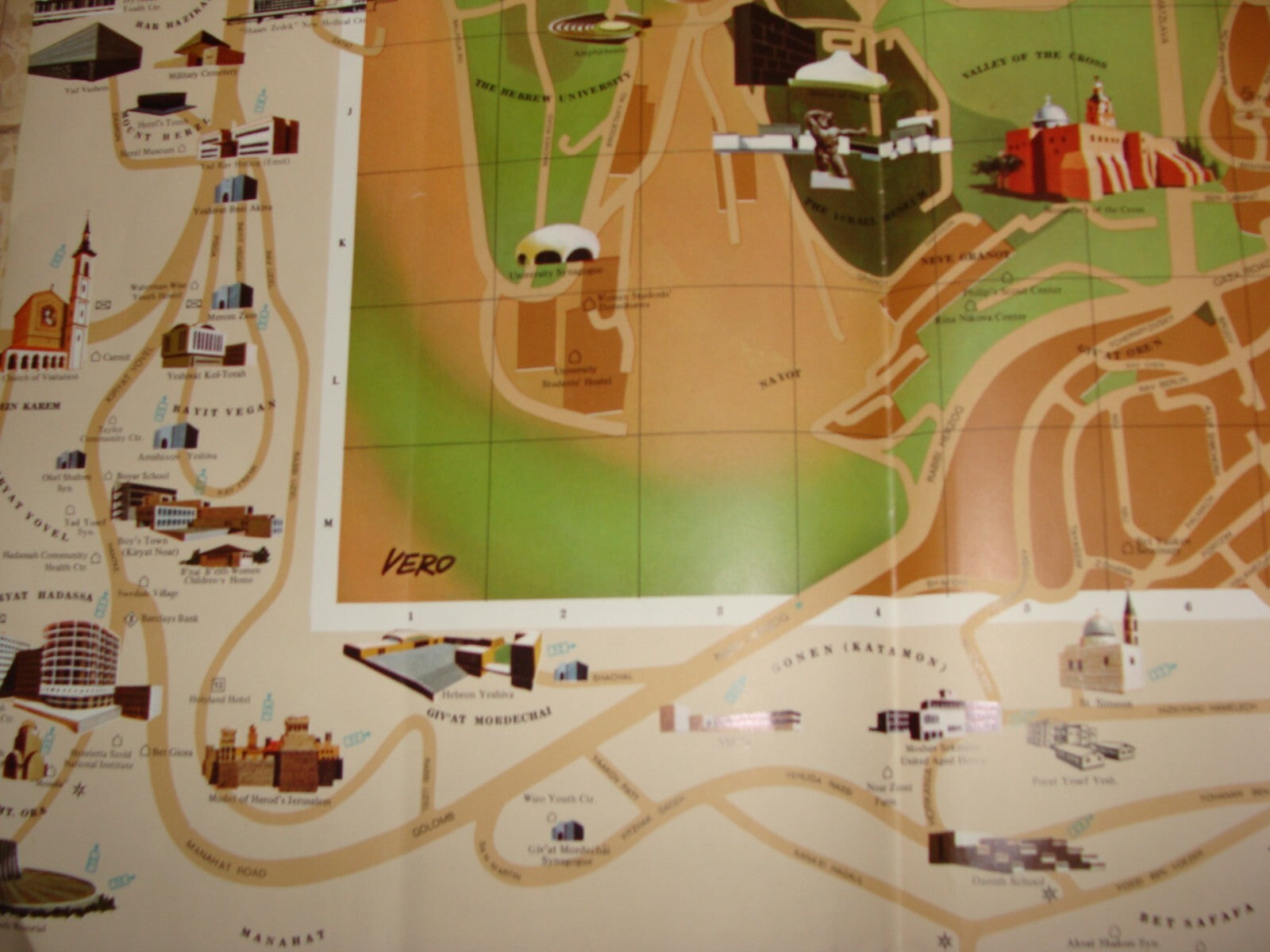Jewish Israel JERUSALEM Pictorial Map AMIR 1972 BIKUR CHOLIM HOSPITAL Guide Info