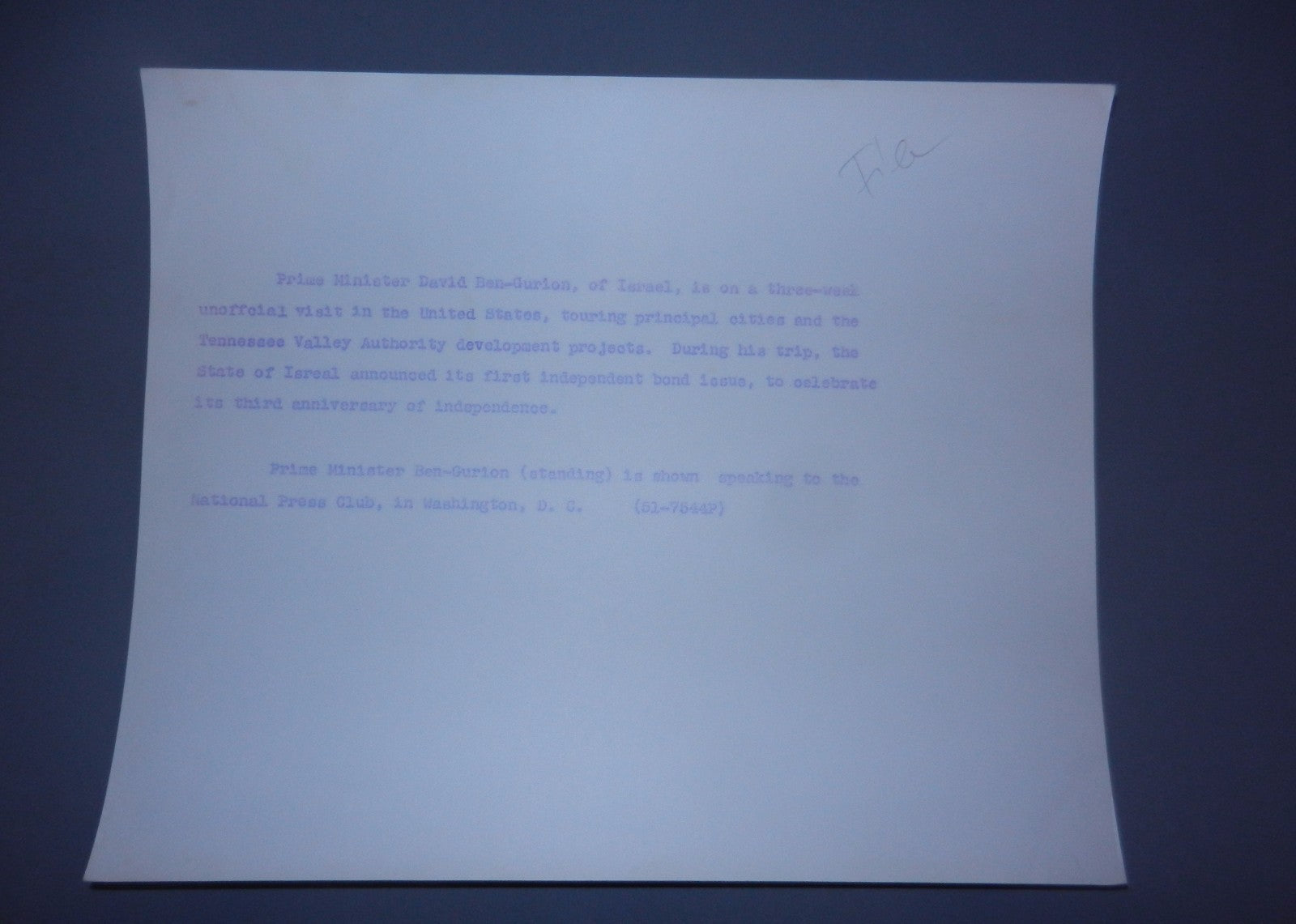 Jewish Judaica vintage israel Press photo David Ben Gurion USA visit 1951