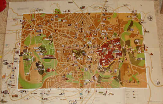 Jewish Israel JERUSALEM Pictorial Map AMIR 1972 BIKUR CHOLIM HOSPITAL Guide Info