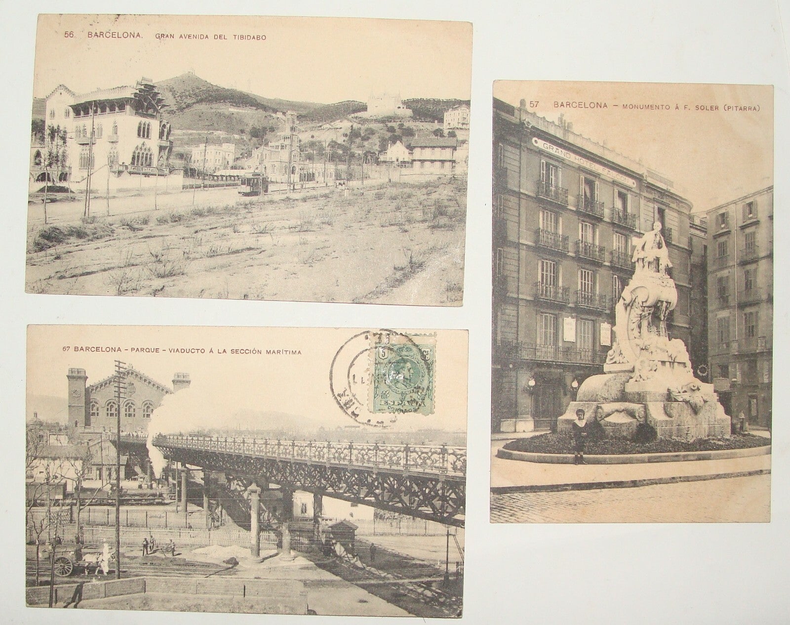 1910s SPAIN BARCELONA Photo Postcard Tibidabo Soler Viaducto To Russia Stamp