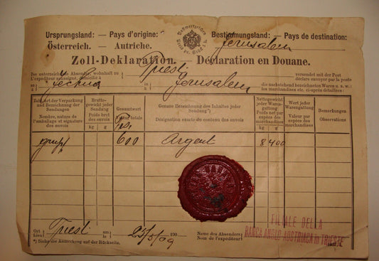 Document Palestine 190? Bank Anglo Austria Trieste Italy Stamp Ottoman Jerusalem