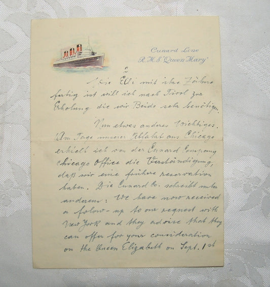 Letter Jewish Vintage Cunard Line RMS Queen Mary White Star Liner Logo Ship