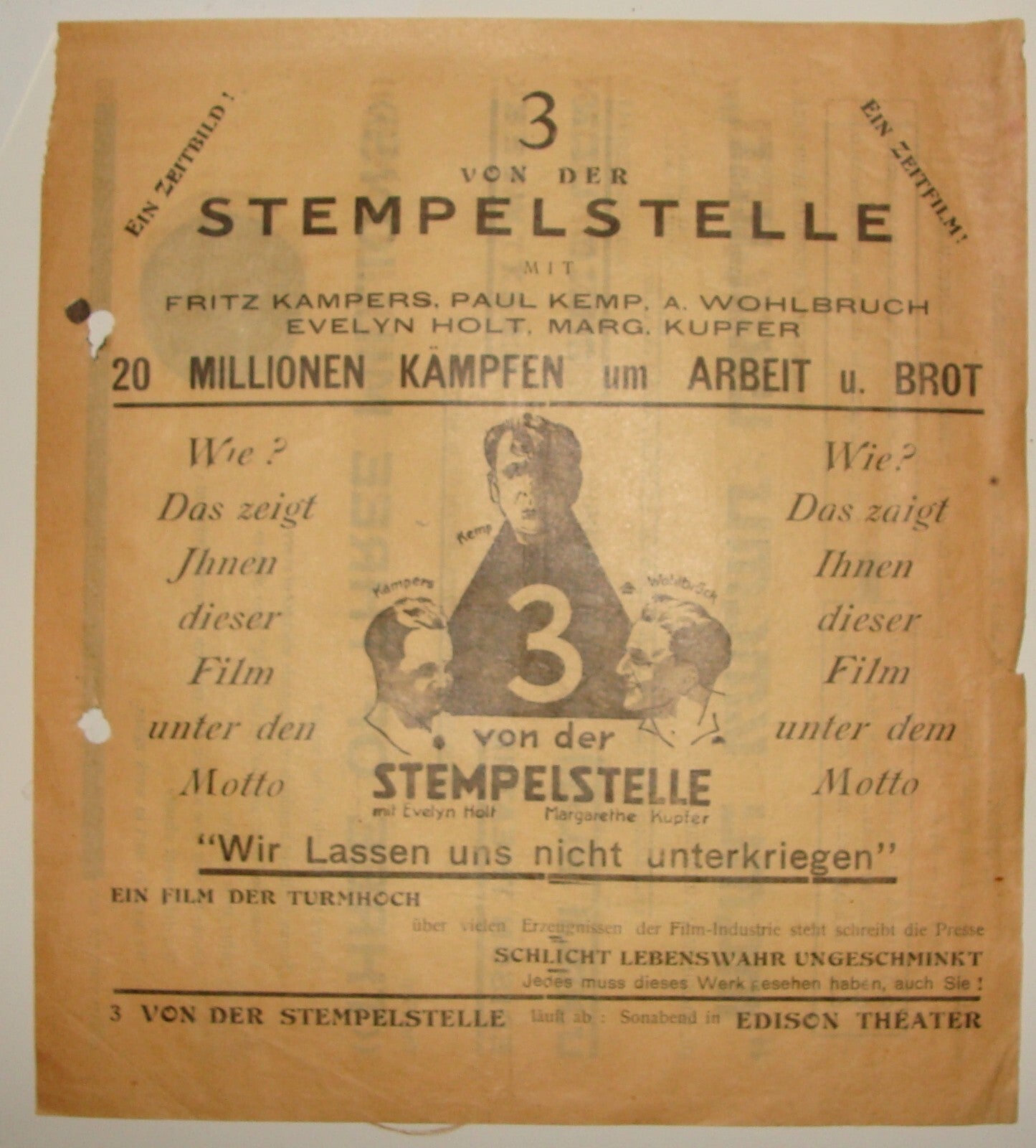 Germany Ad Palestine RARE 1932 Israel Film Movie German   Hebrew Theatre Flyer