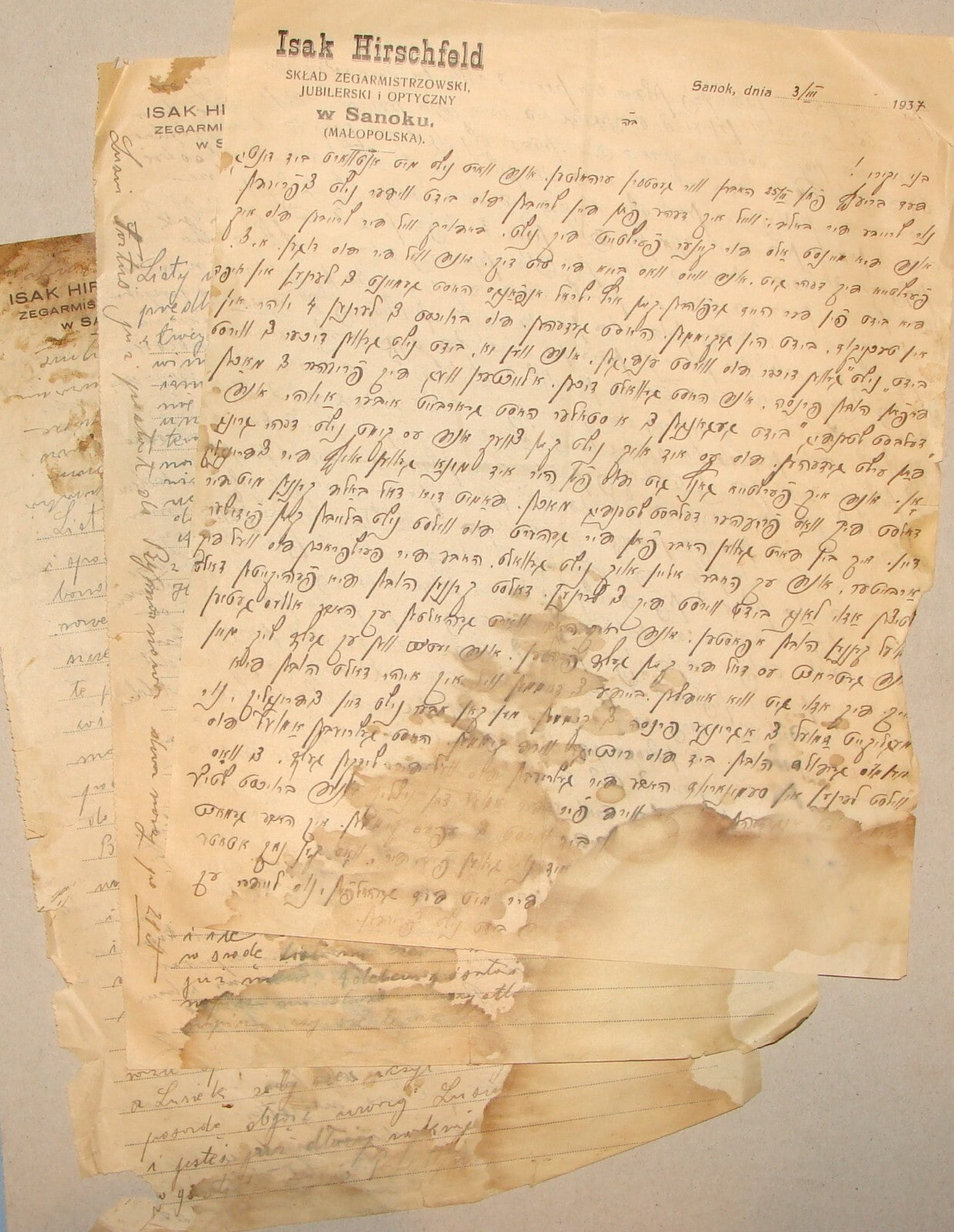 Letter Jewish Judaica Pre WW2 1937 Poland Sanok Jews Polish ISAK HIRSCHFELD