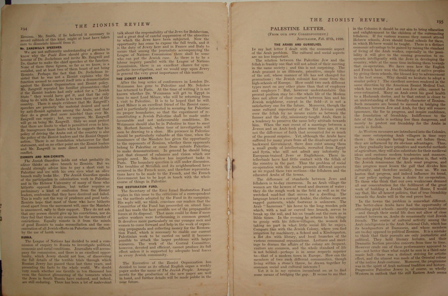 Bulletin Jewish Judaica 1920 THE ZIONIST REVIEW England Britain UK