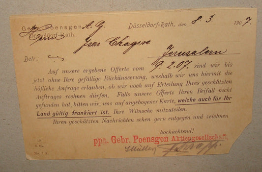 Germany 1907 German   Gebr. Poensgen Aktiengesellschaft Company Card Dusseldorf