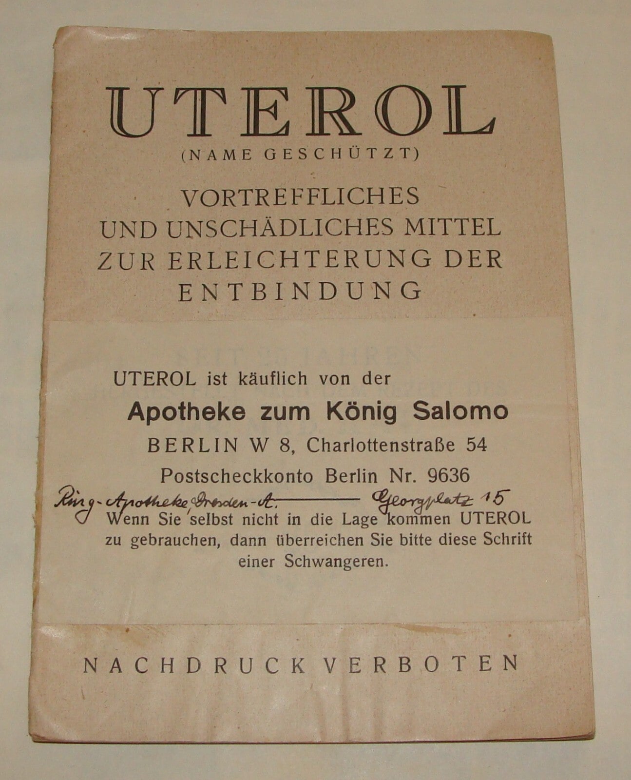 Germany German   Booklet UTEROL Company Medical Pharm Medicine Health