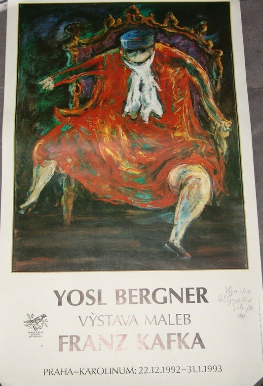 poster Jewish israel israeli Yosl Bergner The Judge drawing Kafka signed 1993