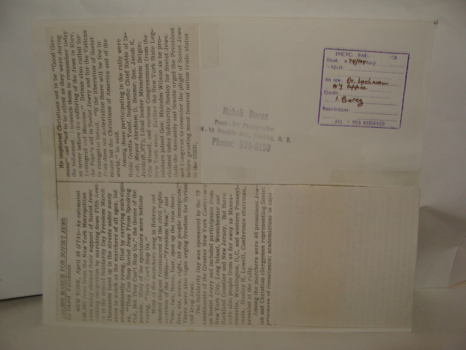 Jewish Judaica 1972 Press Photo Russia Russian Soviet Prisoners March USA NY