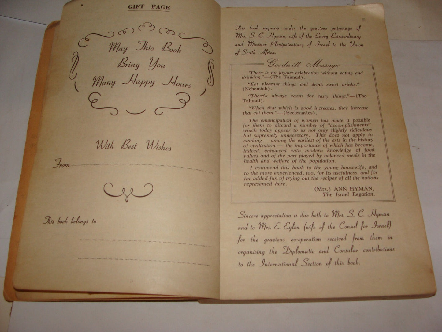 Book Jewish Judaica 1954 International Goodwill Recipe South Africa Zionist