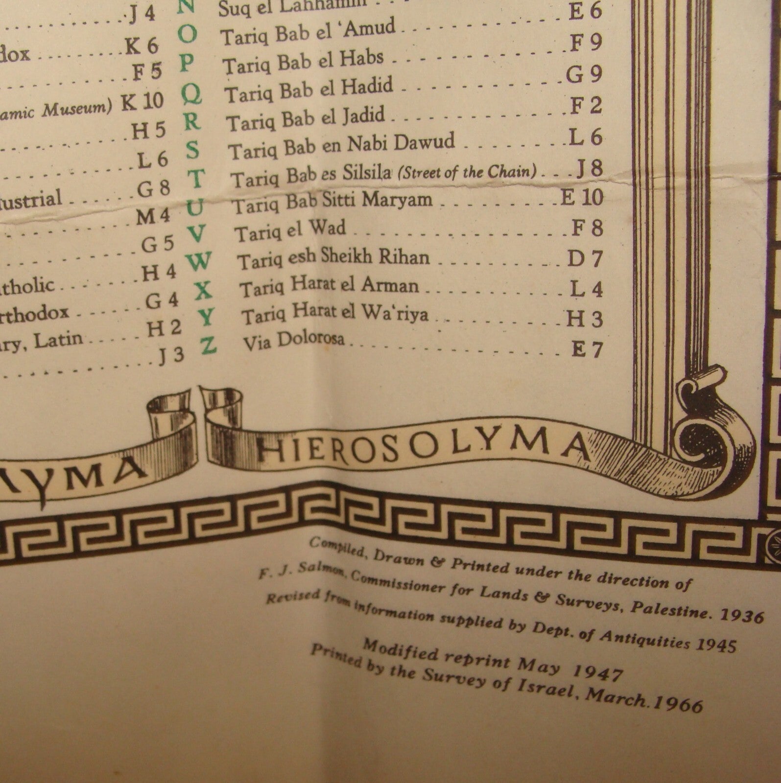 Jewish Judaica Israel Jerusalem Old City Map 1966