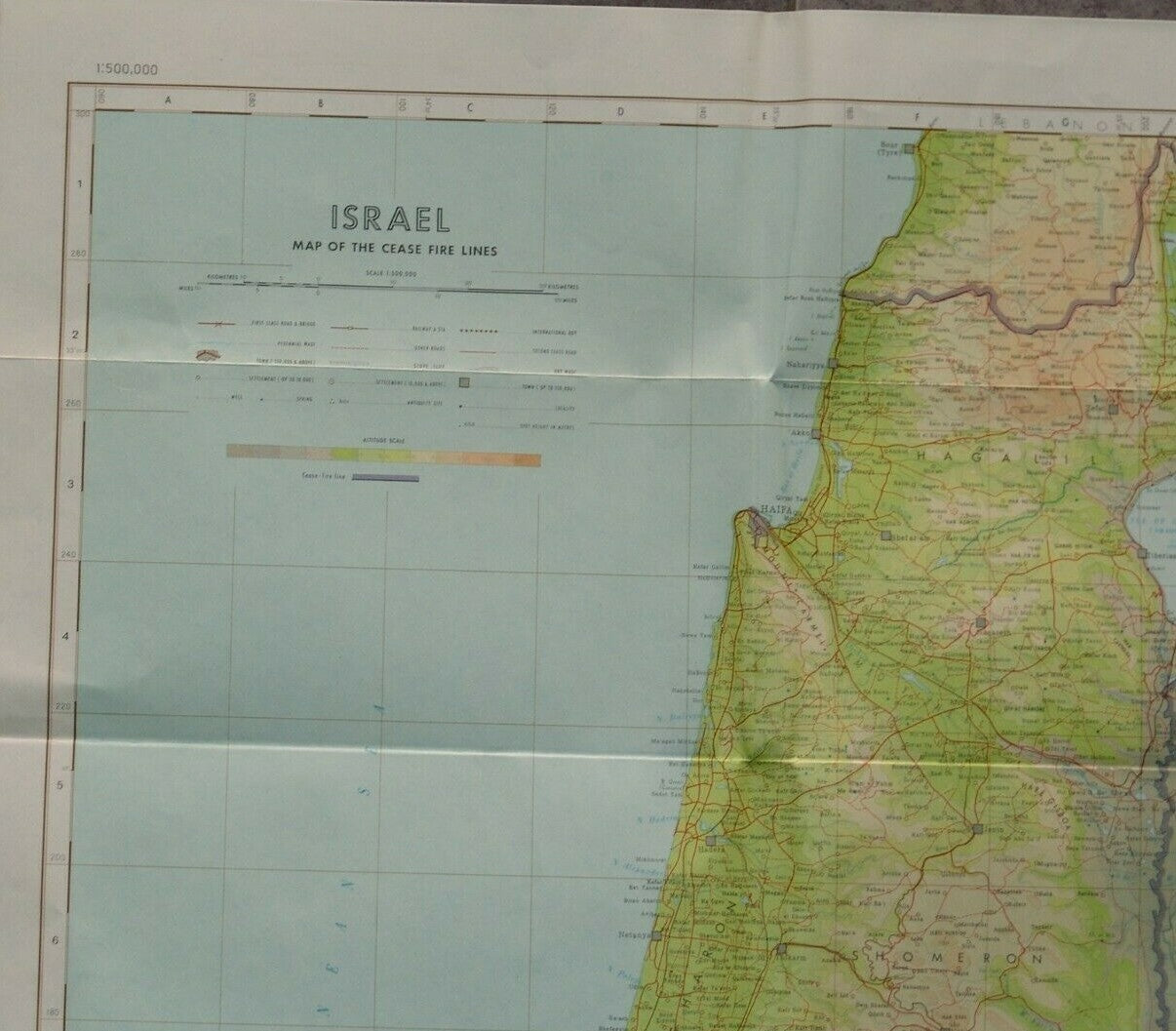 map Jewish Judaica israel israeli Cease Fire Lines Six Day War printed 1968