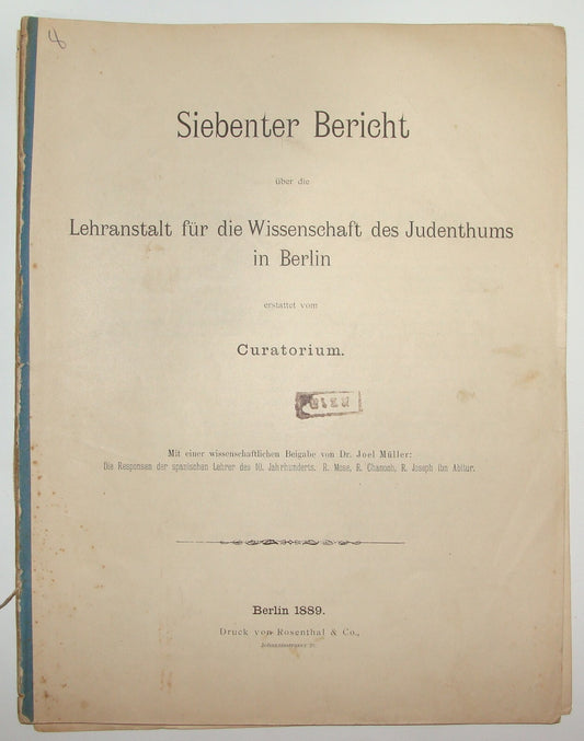 Germany Booklet Jewish RARE Judaica Antique 1889 German Berlin Rabbi University