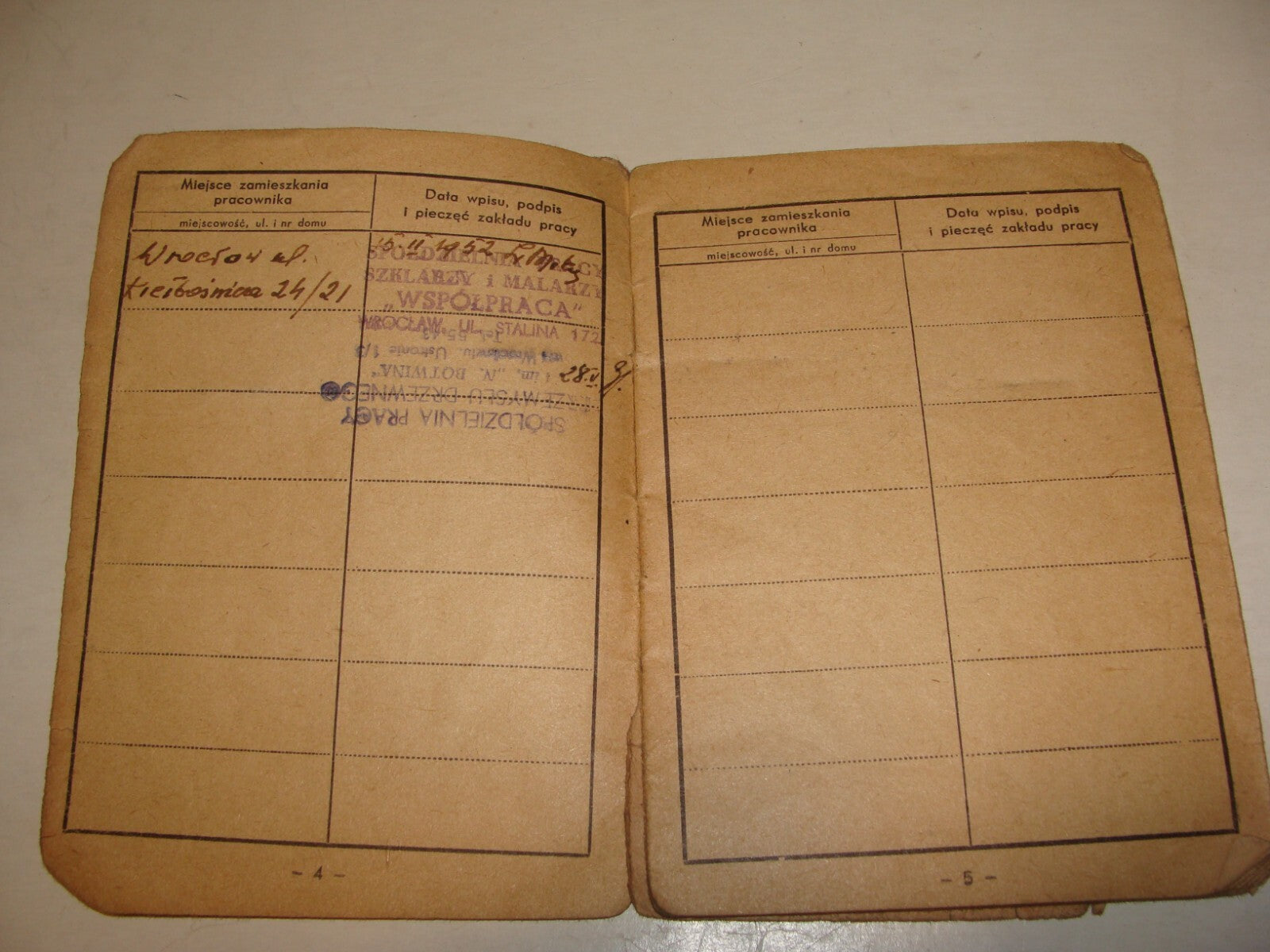 Card Jewish 1950s Poland Wroclaw Polish Insurance Certificate Identity