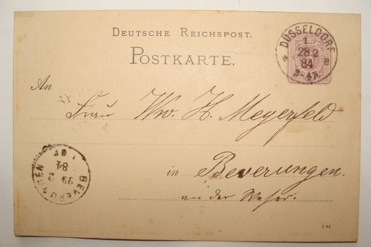 Germany 1884 German   Letter postcard Stationery Stamp Dusseldorf Beverungen