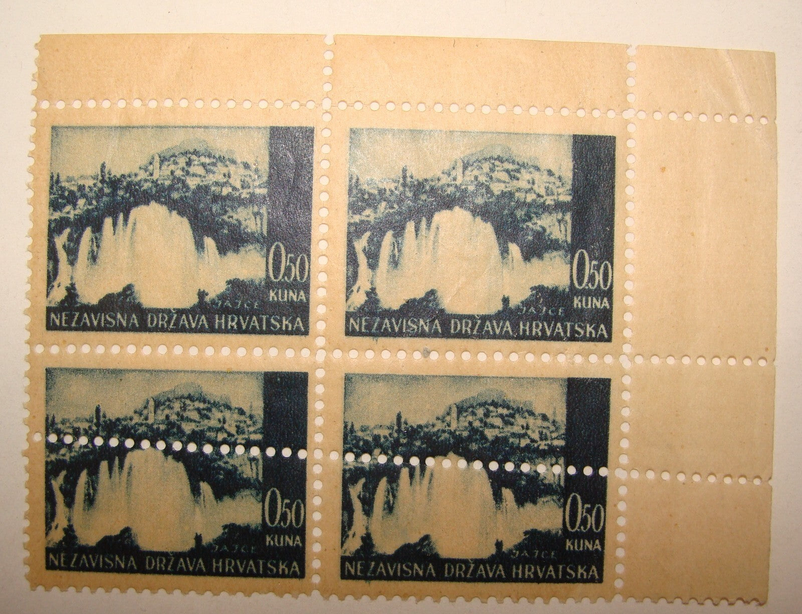1941 CROATIA Stamp Block 0.50 Kuna ** PERFORATION ERROR **
