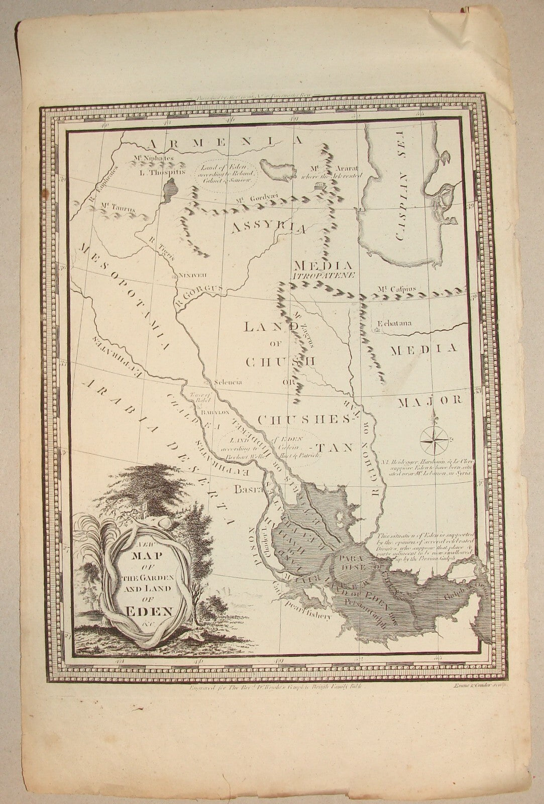 New Map of the Garden and Land of Eden Engraving British Family Bible