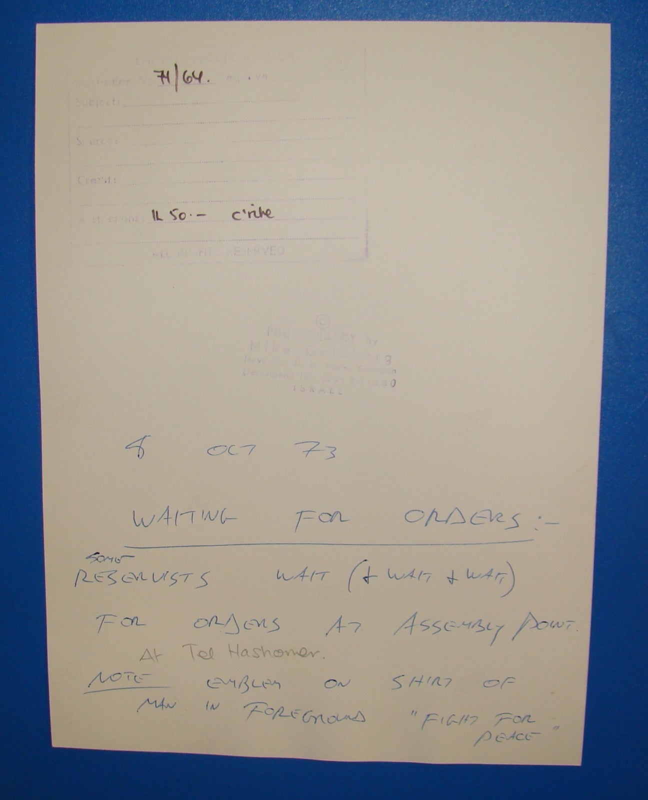 Photo Israel 8.10.1973 Yom Kippur War IDF Soldiers Waiting 'Fight For Peace'