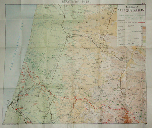 Palestine Israel Megiddo Map Army Military WWI Turkish British Army Military