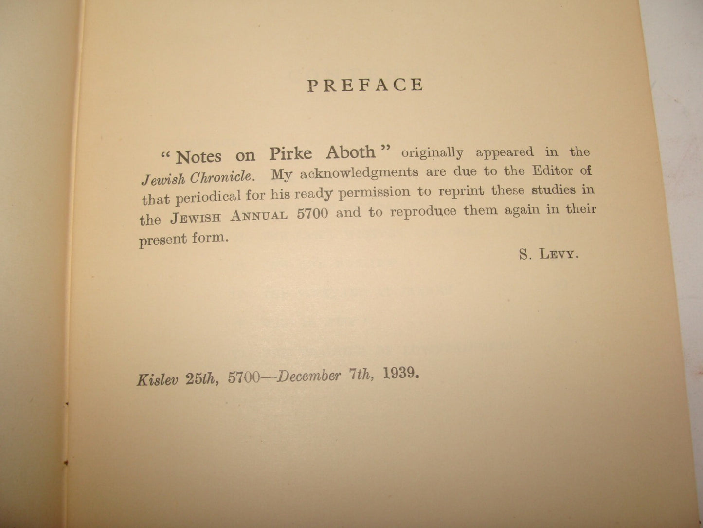Booklet Jewish Judaica Rabbi Levy Notes on Pirke Aboth London 1939