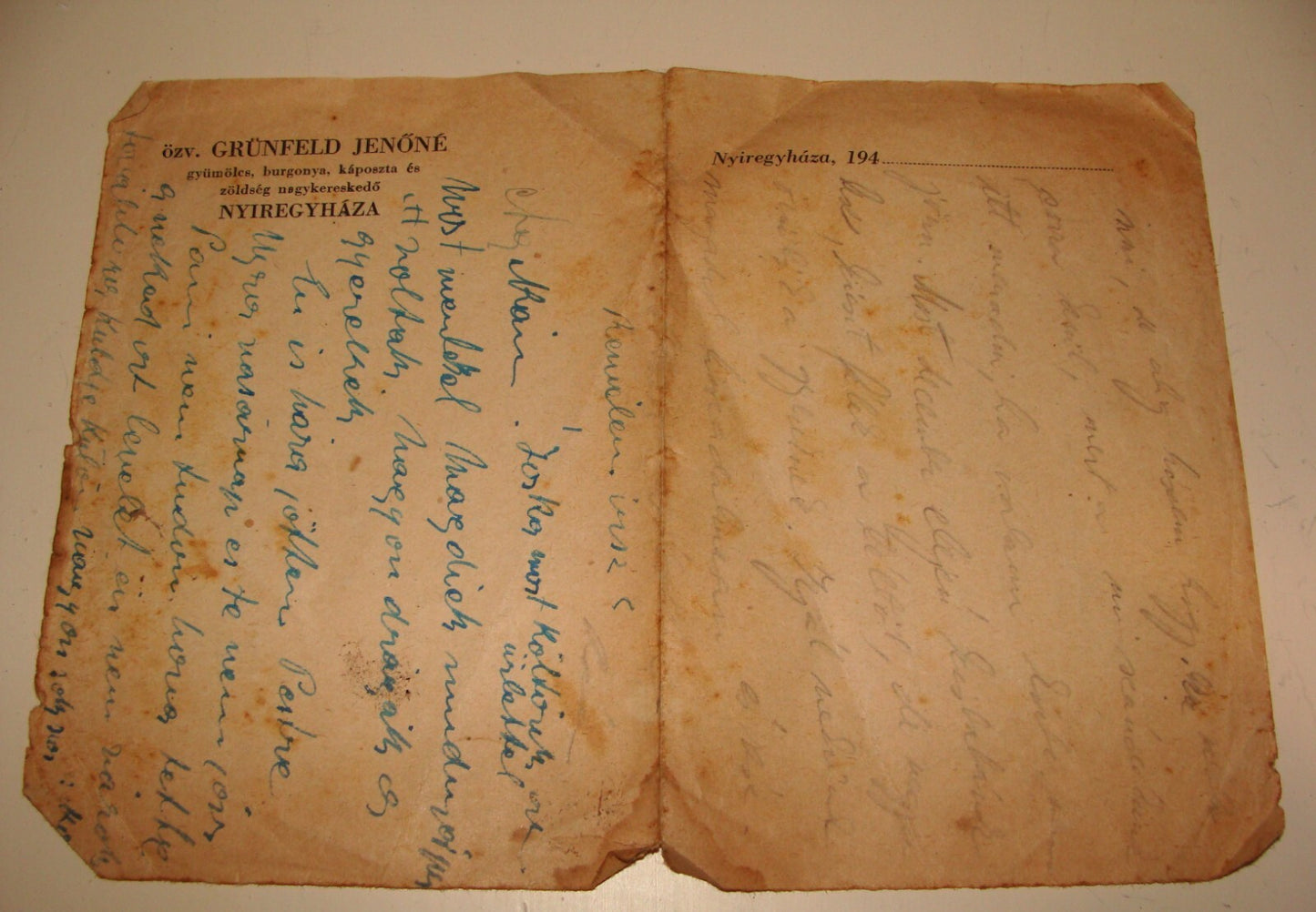 Letter Jewish Judaica 1946 Hungary Nyiregyhaza GRUNFELD