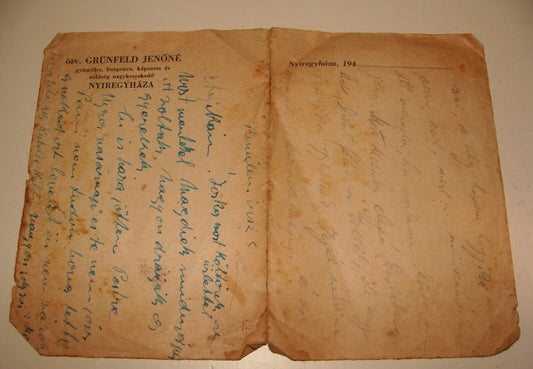 Letter Jewish Judaica 1946 Hungary Nyiregyhaza GRUNFELD