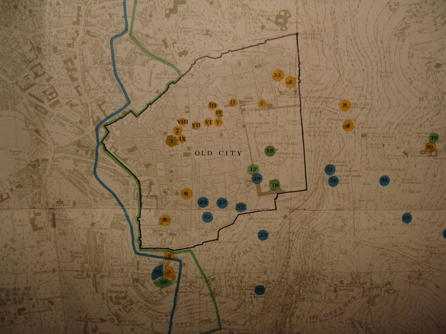 Map Jewish RARE Judaica 1950s Israel JERUSALEM Holy Places Post Independence War