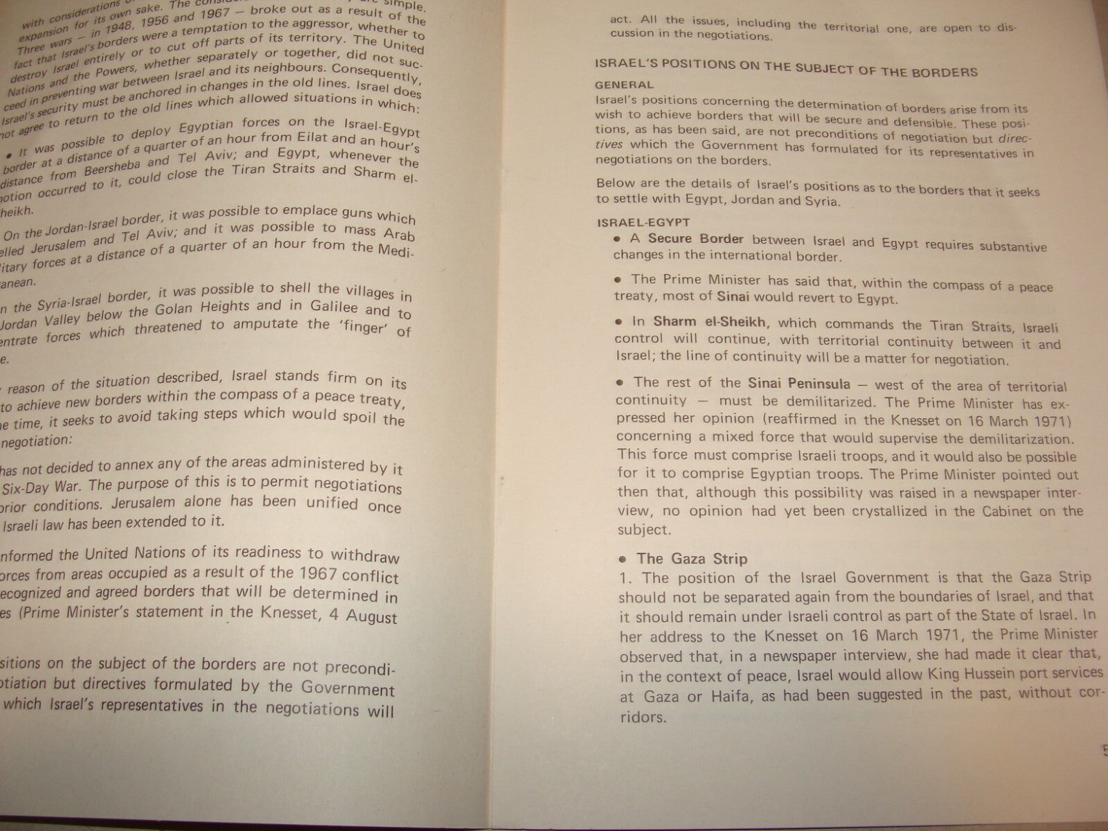 Jewish Judaica 1973 Israel Israeli Brief Borders Peace War Egypt Gaza Jordan