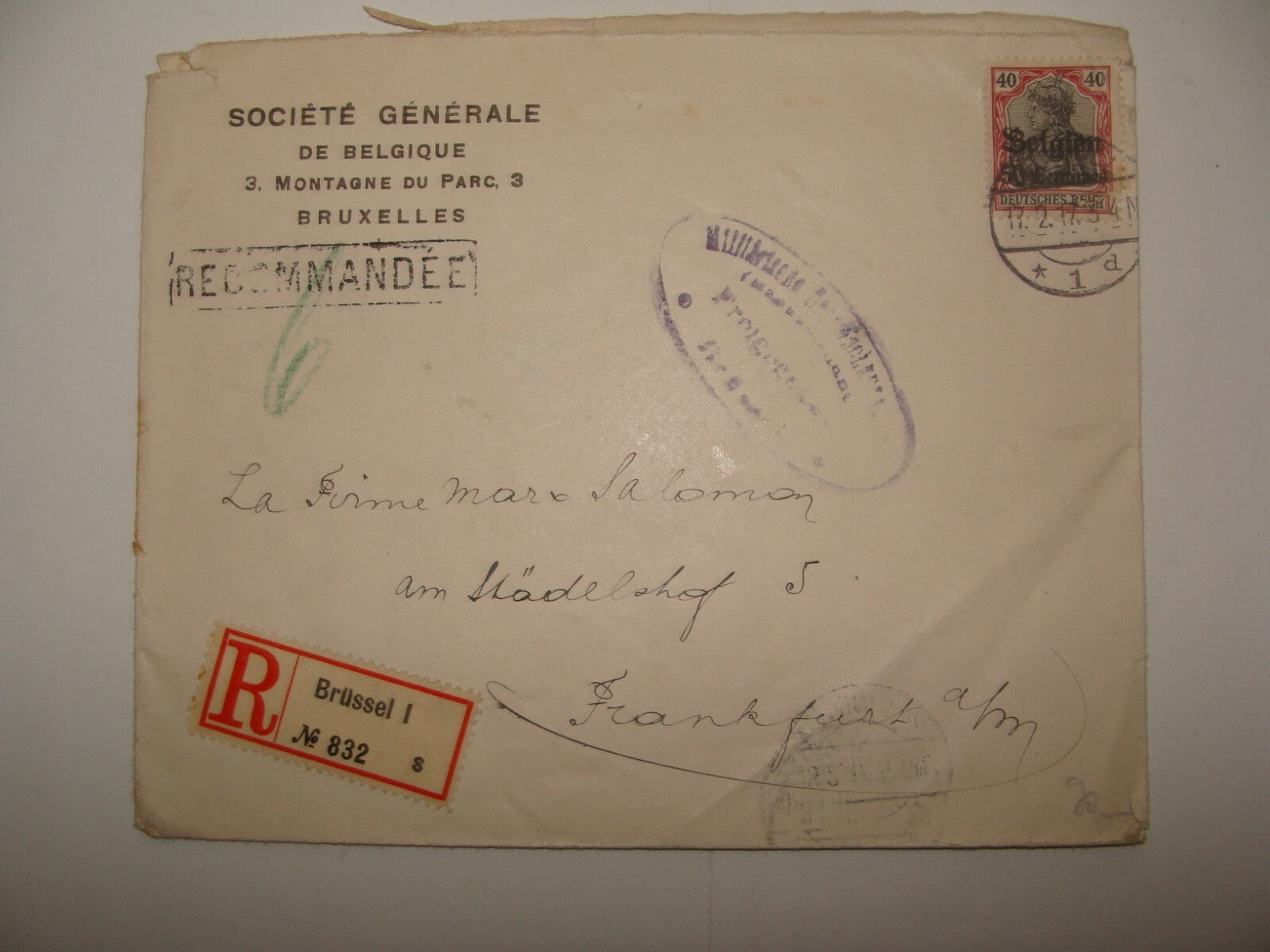 Germany 1917 Belgium Brussels   Stamp Cover