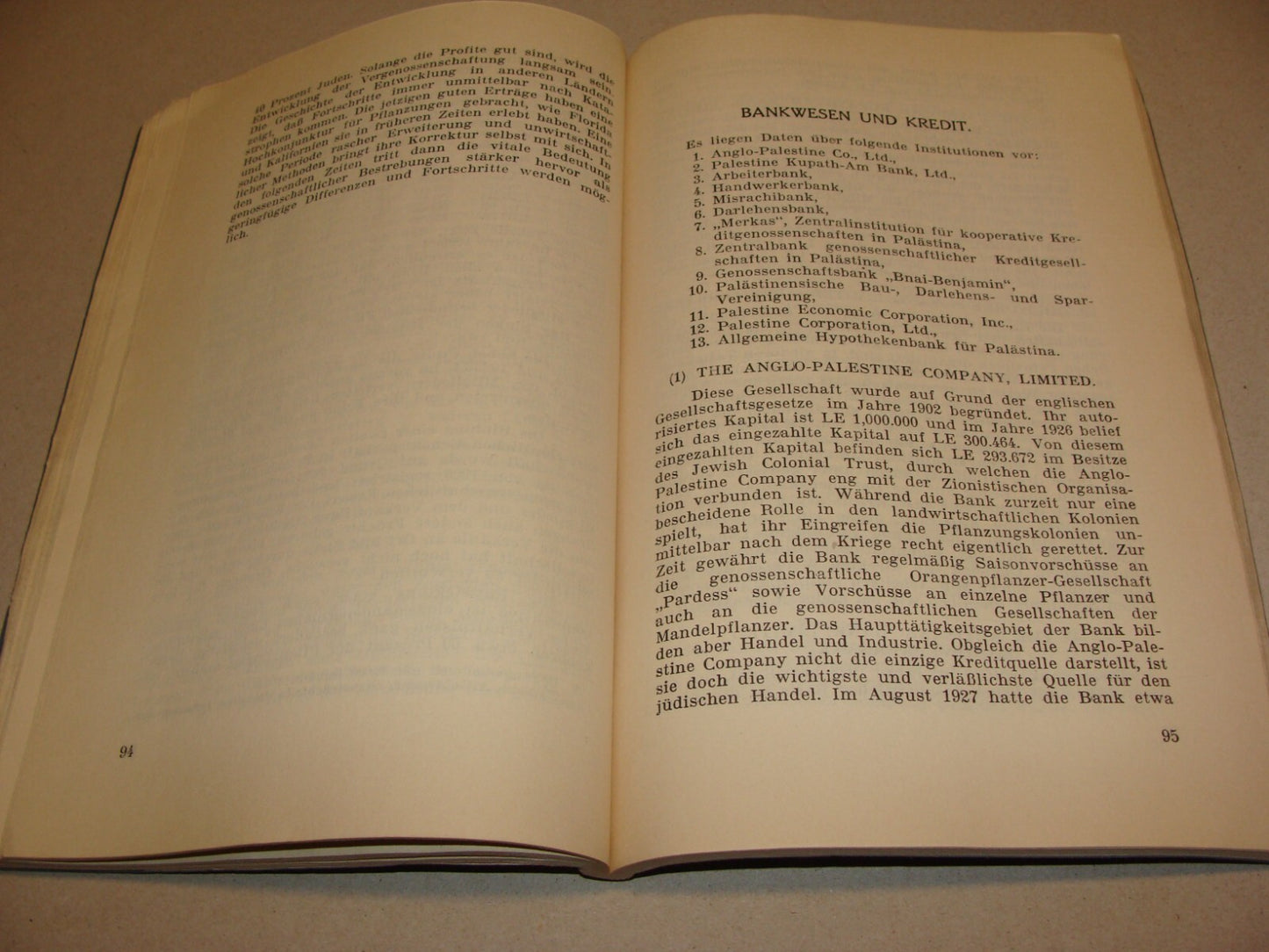 Report Palestine RARE 1928 London Joint Survey Commission German Jewish Zionist