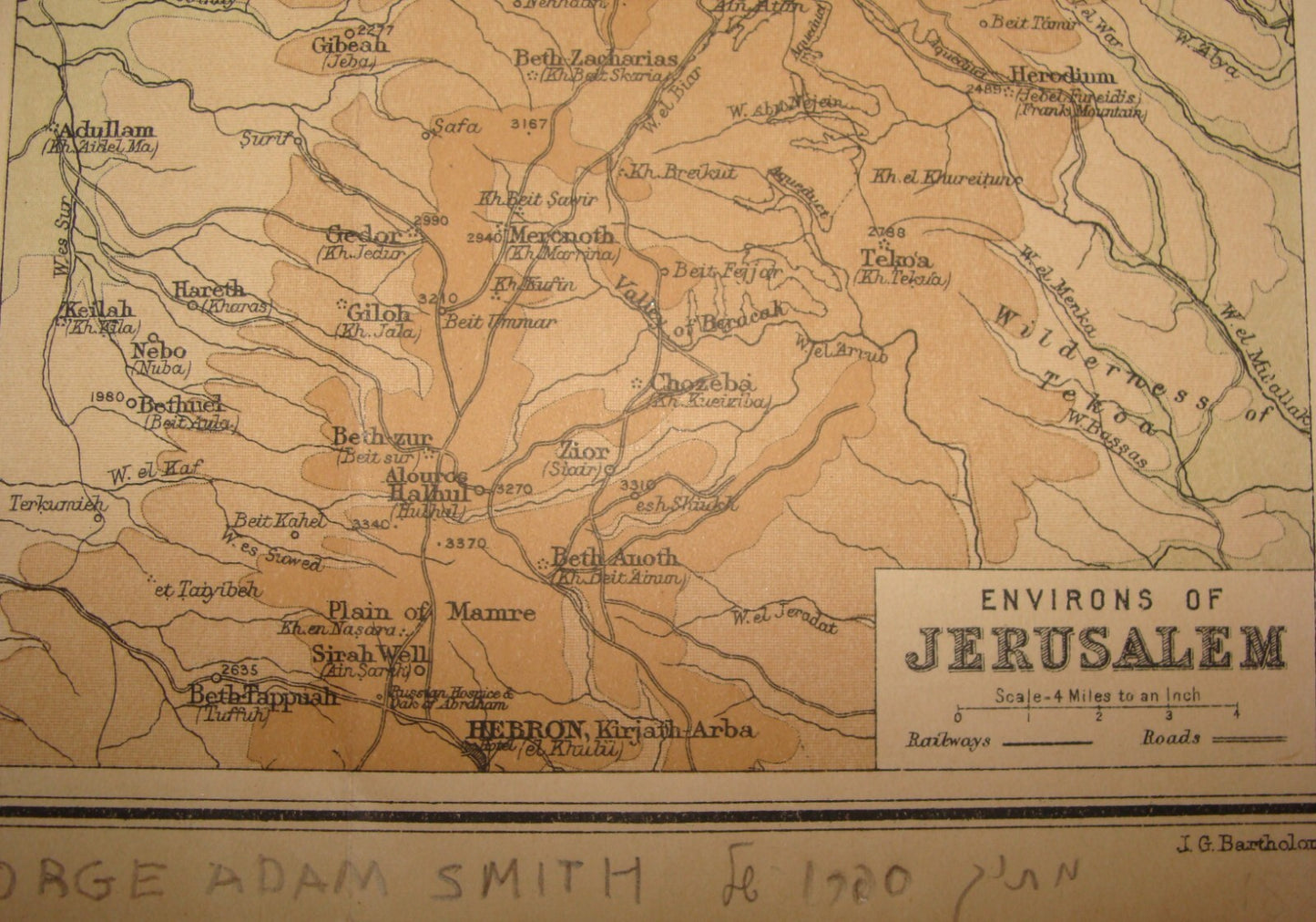 Ad Palestine RARE 1910s? Ancient And Modern Map J. G. Bartholomew George Adam