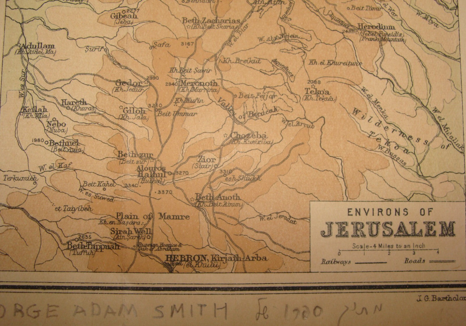 Ad Palestine RARE 1910s? Ancient And Modern Map J. G. Bartholomew George Adam